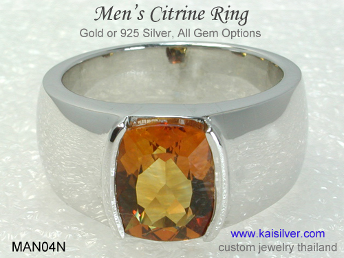 silver band gemstone ring men