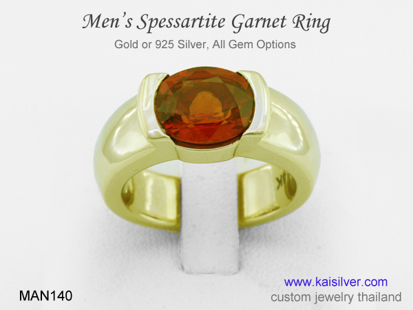 spessartite garnet ring for men