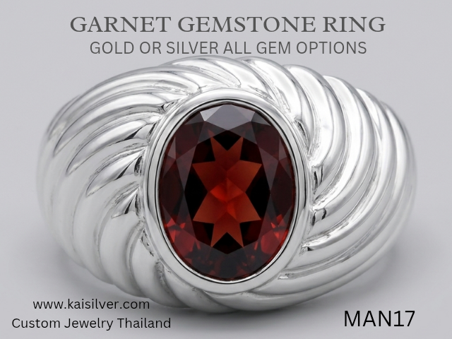 men's silver garnet ring