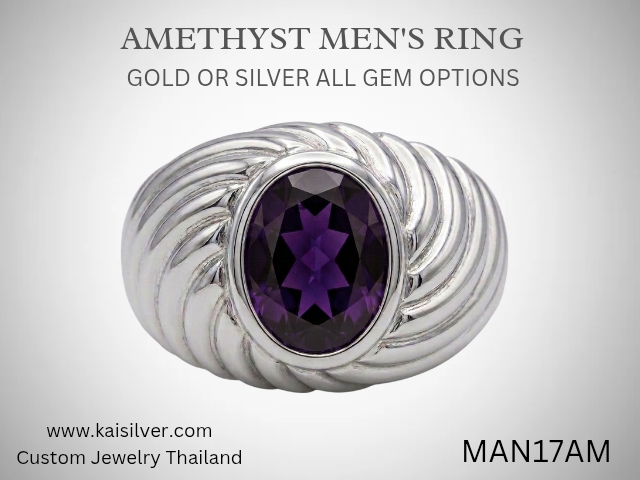 silver amethyst ring for men
