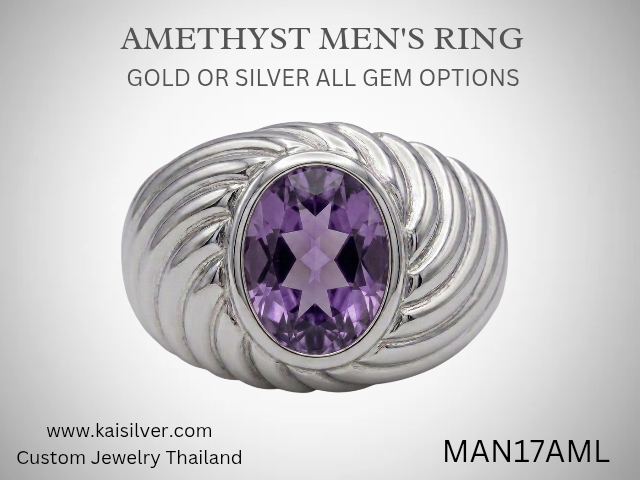 siver or gold ring for men with amethyst